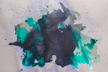 watercolor background green element of watercolor paint with black dark blue. with texture and color transitions of color. abstract element, a drop of paint. spot