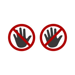 Fototapeta premium Forbidden sign stop palm hand icon. No entry prohibition. Do not touch. Silhouette symbol. space. Vector isolated illustration