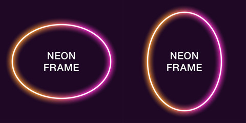 Neon frame in oval shape. Vector template
