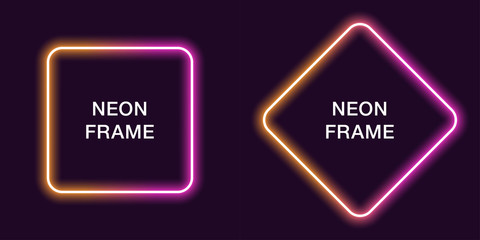 Neon frame in square shape. Vector template