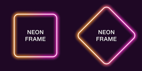Neon frame in square shape. Vector template
