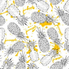 Deurstickers Pineapple whole and slices seamless pattern, vector © Евгения Савченко