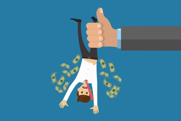 Businessman knocking money out of employee