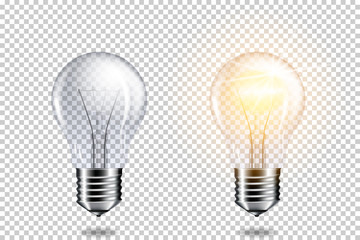 Transparent realistic light bulb, isolated.