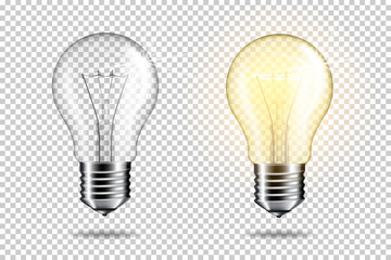 Transparent realistic light bulb, isolated.