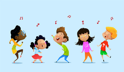 Dancing cartoon children. - 229445995