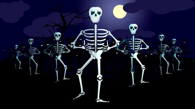 dancing skeletons on Halloween, on the background of the moon.animated video