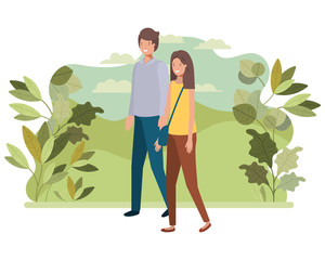 young couple with landscape avatar character