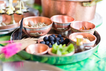 Various ingredients to offer during the fire ceremony