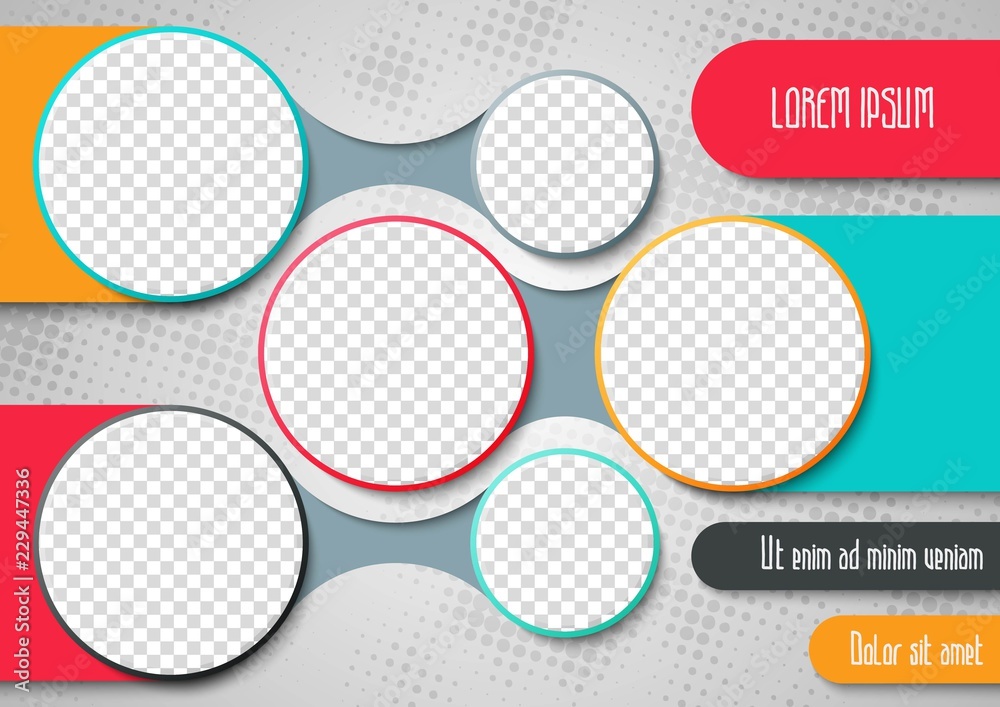 Wall mural template for photo collage or infographic in modern style. frames for clipping masks is in the vecto