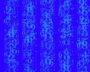 Random numbers 0 and 9. Background in a matrix style. Binary code pattern with digits on screen, falling character.