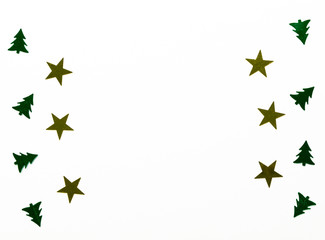  Christmas background concept-close-up of Christmas trees and stars on a white background