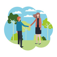 couple holding hands with landscape avatar character