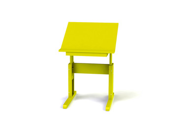 Children's small wooden table. School desk with adjustable height on a white background. Isolated.