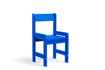 Little child wooden chair on a white background. 3D-model rendering chair.