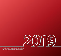 Fototapeta na wymiar Continuous line drawing of 2019 Happy New Year. Creative greeting card design, can be used for flyers, invitation, posters, brochure, banners, calendar. Vector illustration