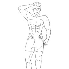 Man sex symbol on the beach. Raster object on a white background. Coloring book