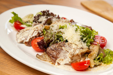 Meat salad and vegetables