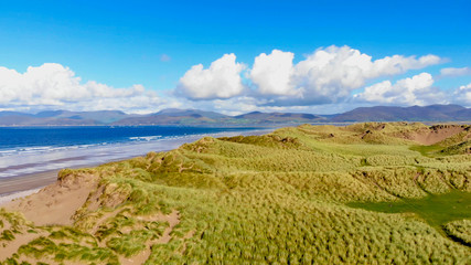 Amazing Aerial view over the Irish coast on a sunny day