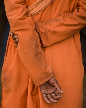 Close up back of Tibetan monk