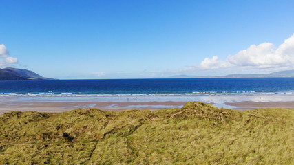 The grassy dunes at the Irish west coast – aerial view