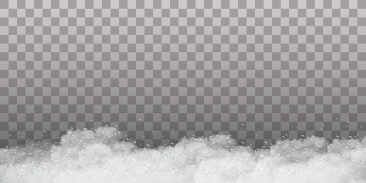 Shampoo bubbles texture. Foam effect isolated on transparent background. Vector white shaving, foam pattern bath foam