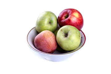 Apples in plate green red isolated