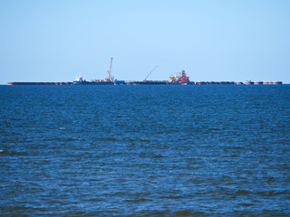 Oil and gas production complex in the sea. Oil production at Baltic sea.