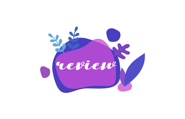 Review. Purple Blue Flat Natural Background Words letter Design 