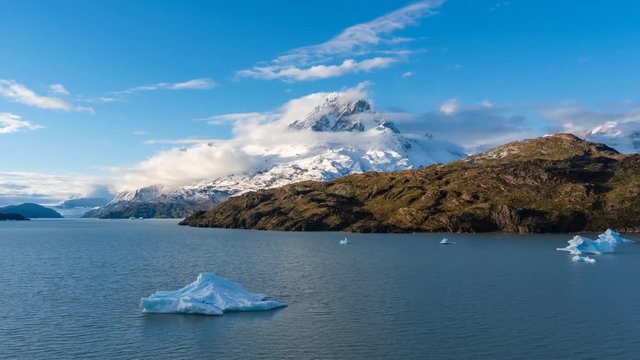 4k timelapse video of iceberg in Grey Lake at Torres del Paine National Park in Chile