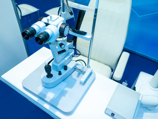 Medical equipment. Medical research. Equipment for eye examination. Ophthalmological equipment. Ophthalmoscopes. Slit lamp ophthalmic. Eye diseases. Eye check.