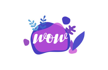 Wow. Purple Blue Flat Natural Background Words letter Design 