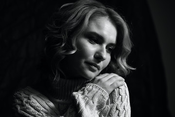 Black and white portrait of a beautiful woman