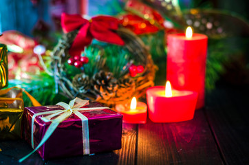 Christmas and New Year's gifts near festive decorations