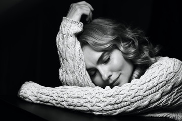 Black and white portrait of a beautiful woman