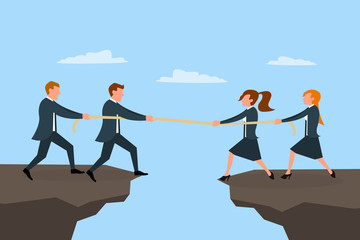 Fototapeta premium Business men and women pulling rope