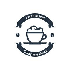 Cup with foam logo isolated icon on white background, 400 coffee set, company name, banner