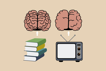 Books and TV set with brain