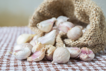 Burlap sack with garlic