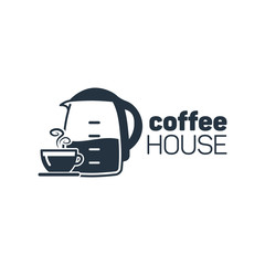 Coffee house round isolated icon on white background, 400 coffee set, company name, banner