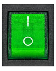 Green power switch, isolated on white background, with clipping path