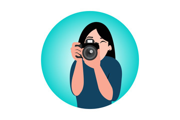 Woman taking picture with camera