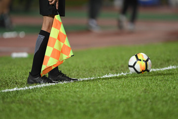 Assistant referee hold flag.