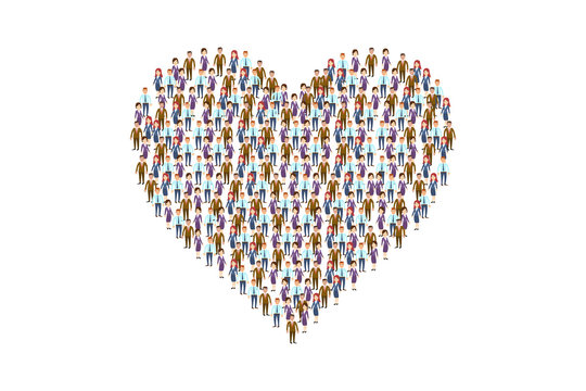 Heart people sign. People in shape of heart. Love and care for others concept. Eps vector