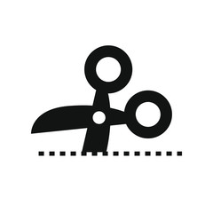 Scissors cutting on point line, vector icon