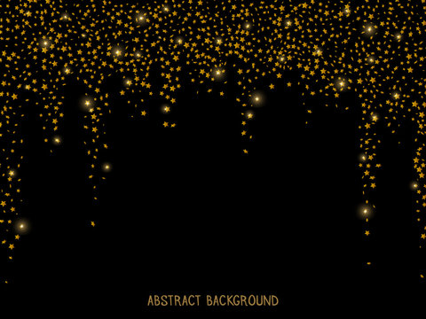 Abstract background with gold glitter falling stars. 