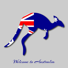 Australian flag in shape of Kangaroo, Travelling invitation © VectorPart