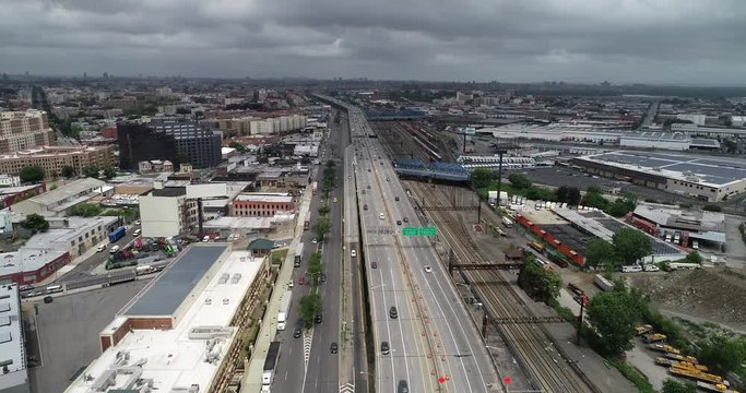 Aerial Of Traffic And Cityscape In Mott Haven, Bronx, New York