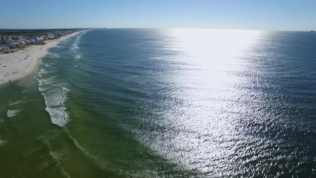 4k aerial drone footage of ocean and beach of Gulf Shores/Fort Morgan Alabama