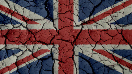 Obraz premium Political Crisis Or Environmental Concept: Mud Cracks With UK Flag